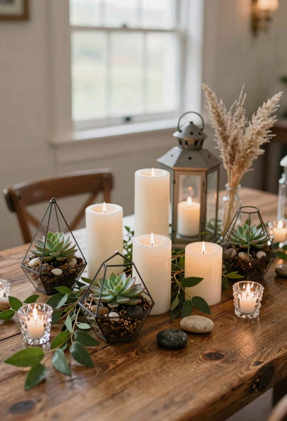 candle centered rustic centerpiece ideas