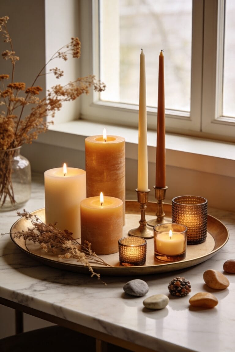 candles arranged elegantly on tray