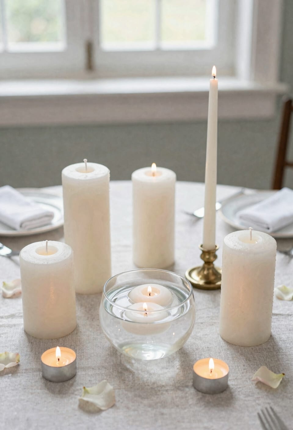 layered candle types for ambiance