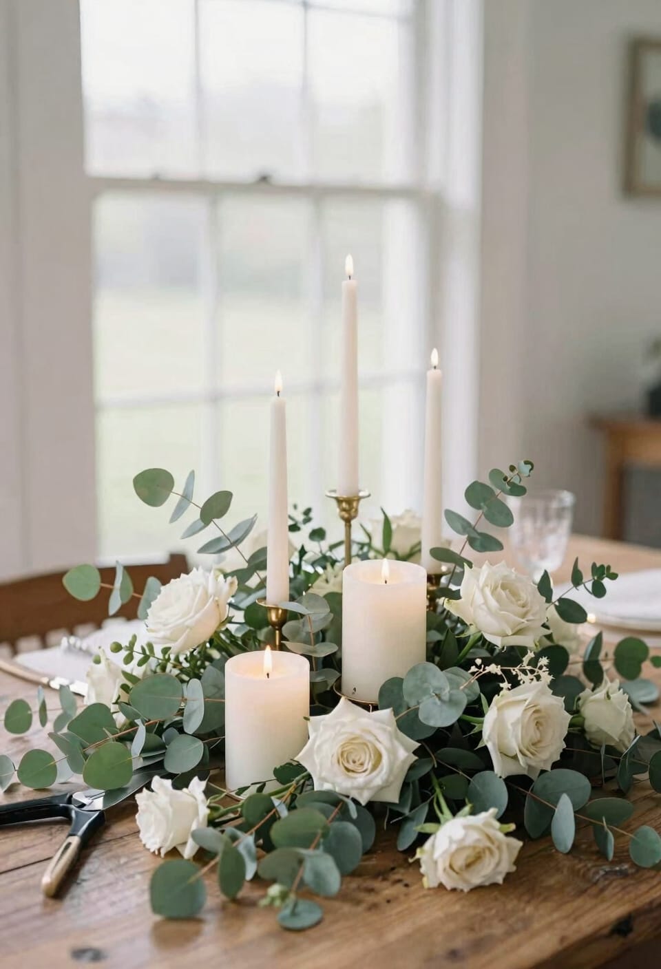 pillar candles anchored with florals