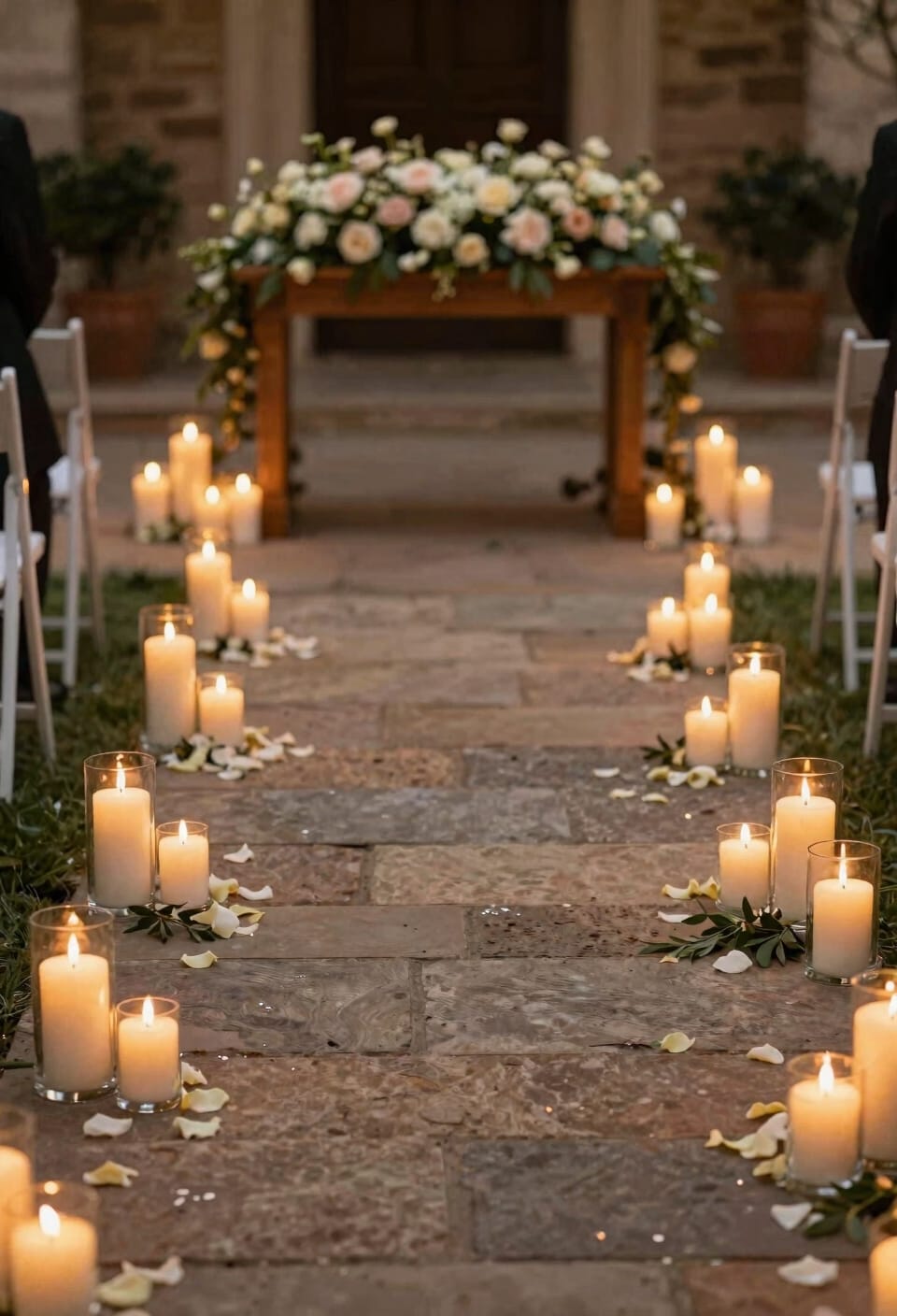 rustic candlelit aisle pathway