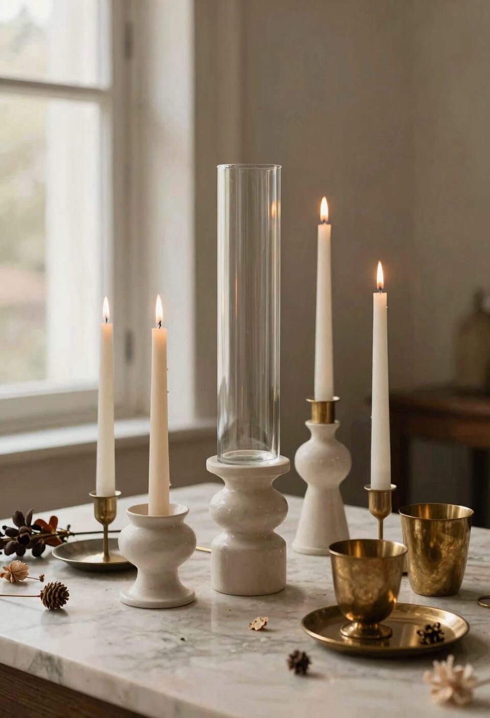 staggered layered candle holder styling