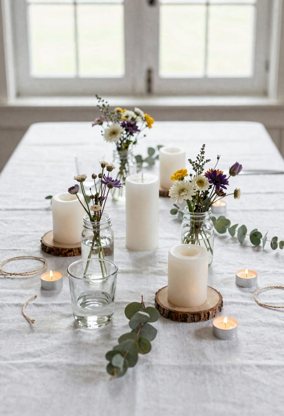 thrifted candelabras greenery candles