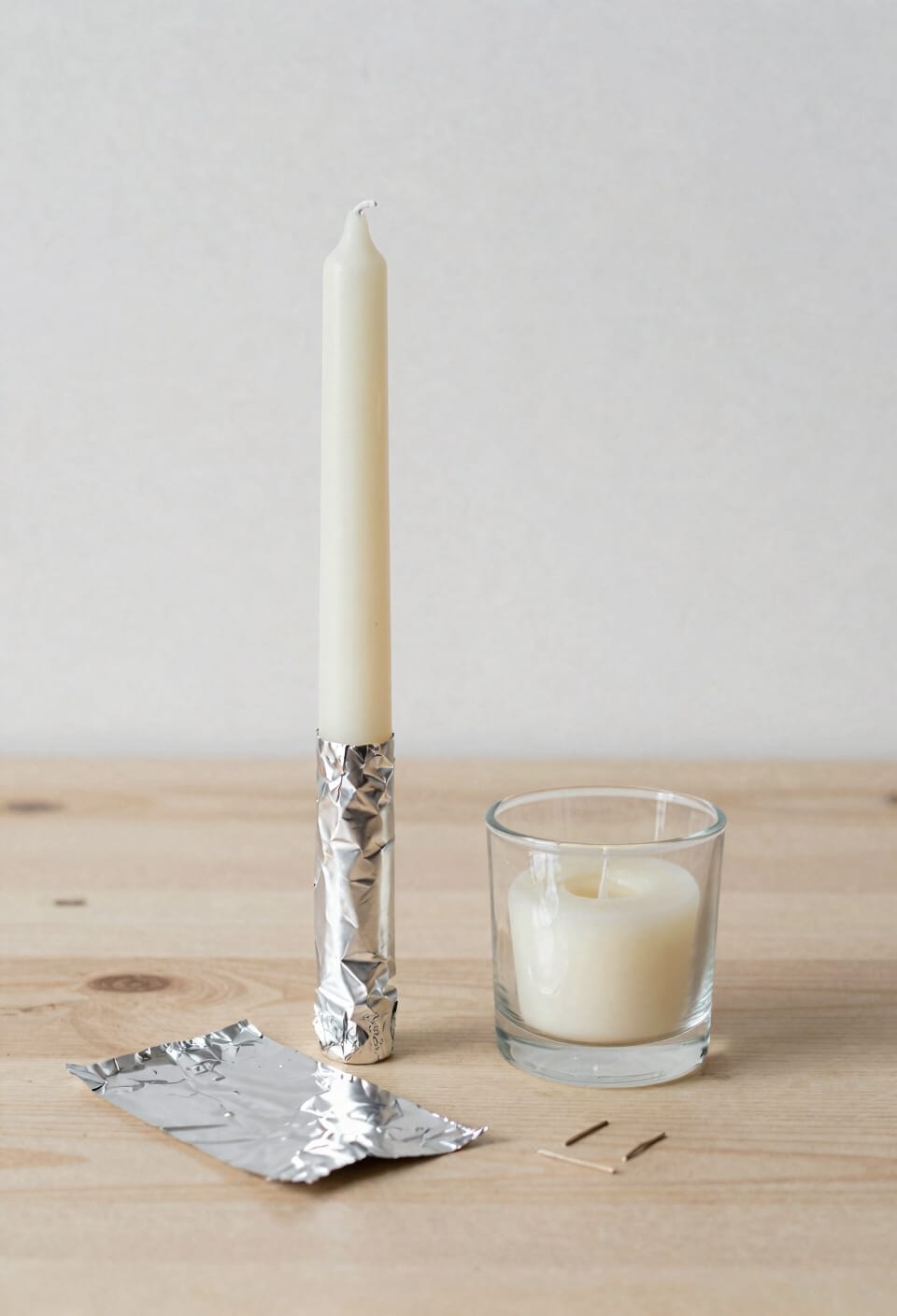 wrap or tack candle securely